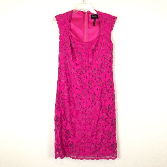 Laundry by Shelli Segal Hot Pink Cap Sleeve Scoop Neck Lace Shift Dress size 6 - Picture 1 of 8